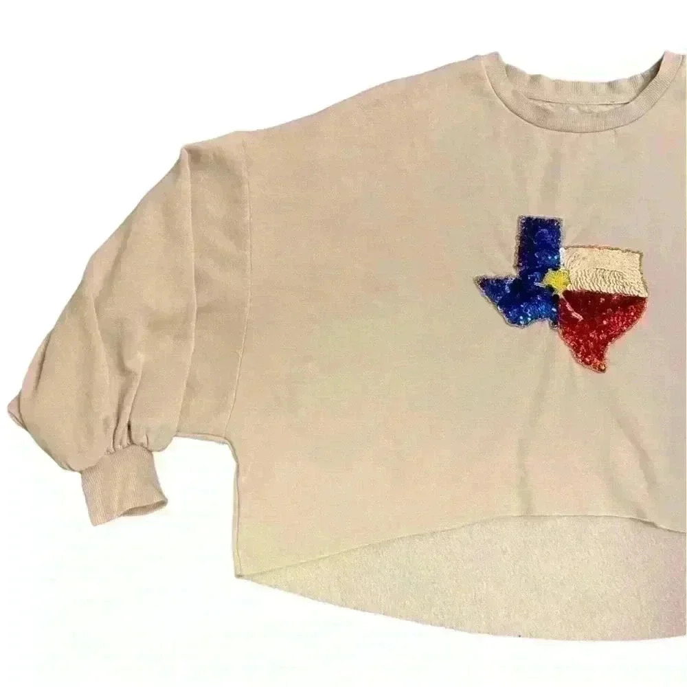 Mamie Ruth Texas Cropped Puff Sleeve Sweatshirt - Picture 2 of 8